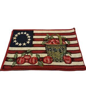 Set Of 6 Patriotic Placemats Needlepoint Basket Apples American Flag Design